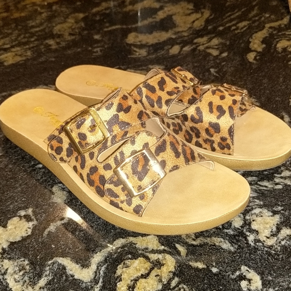 Animal Print Sandals with gold accents